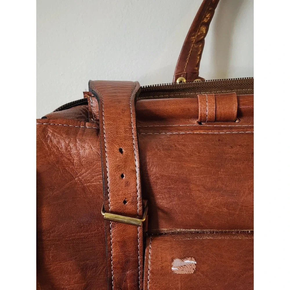 Vintage Brown Faux Leather Weekender Travel Bag Large 21